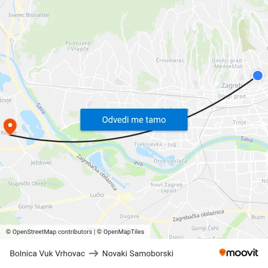 Bolnica Vuk Vrhovac to Novaki Samoborski map