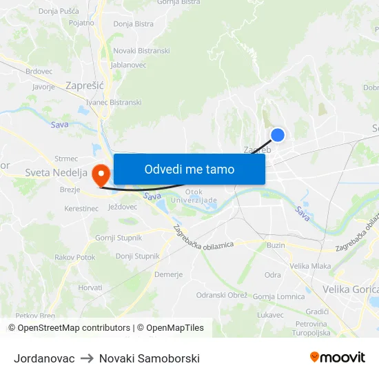 Jordanovac to Novaki Samoborski map