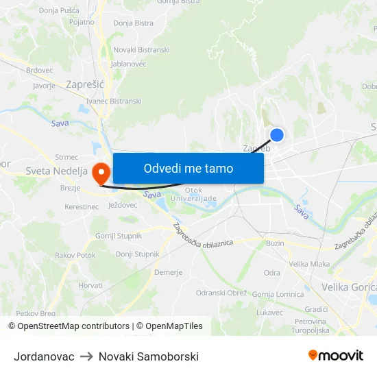Jordanovac to Novaki Samoborski map