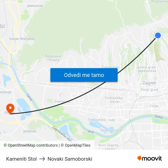 Kameniti Stol to Novaki Samoborski map