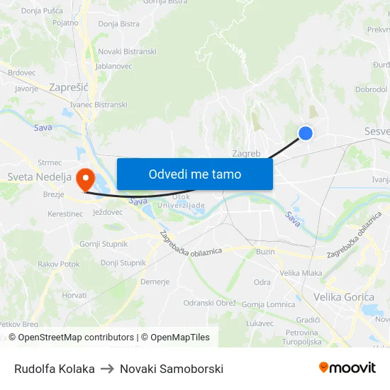 Rudolfa Kolaka to Novaki Samoborski map