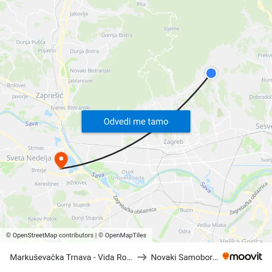 Markuševačka Trnava - Vida Ročića to Novaki Samoborski map