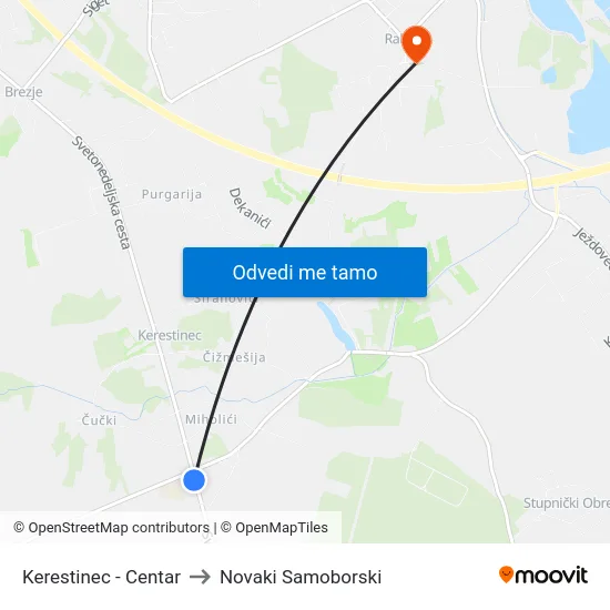 Kerestinec - Centar to Novaki Samoborski map
