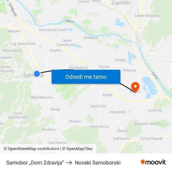 Samobor „Dom Zdravlja“ to Novaki Samoborski map