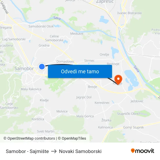 Samobor - Sajmište to Novaki Samoborski map