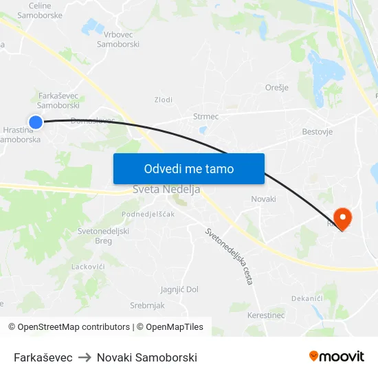 Farkaševec to Novaki Samoborski map