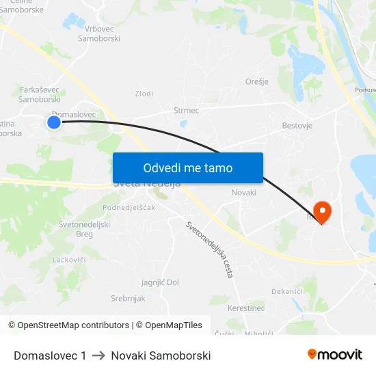 Domaslovec 1 to Novaki Samoborski map