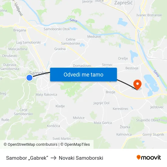Samobor „Gabrek“ to Novaki Samoborski map