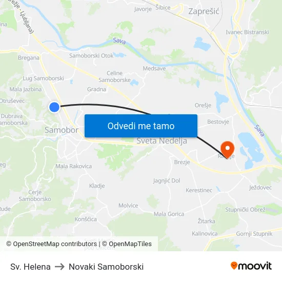 Sv. Helena to Novaki Samoborski map