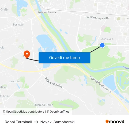 Robni Terminali to Novaki Samoborski map
