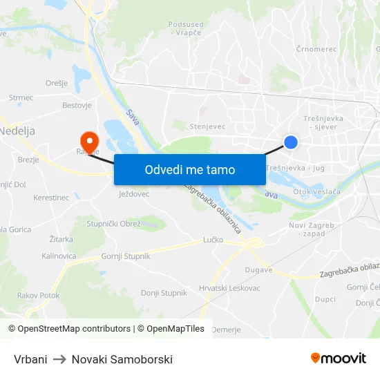 Vrbani to Novaki Samoborski map