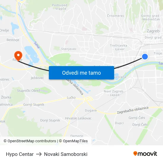 Hypo Centar to Novaki Samoborski map