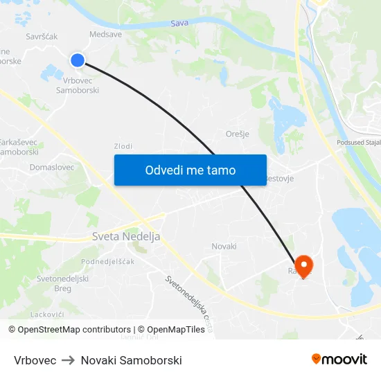Vrbovec to Novaki Samoborski map