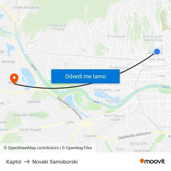 Kaptol to Novaki Samoborski map