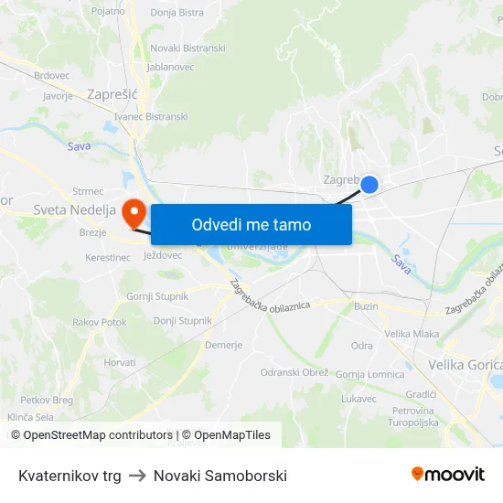 Kvaternikov trg to Novaki Samoborski map