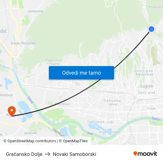 Gračansko Dolje to Novaki Samoborski map