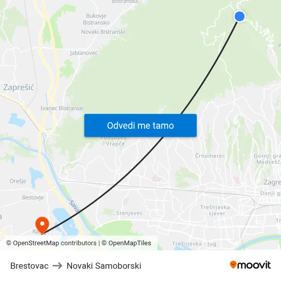 Brestovac to Novaki Samoborski map