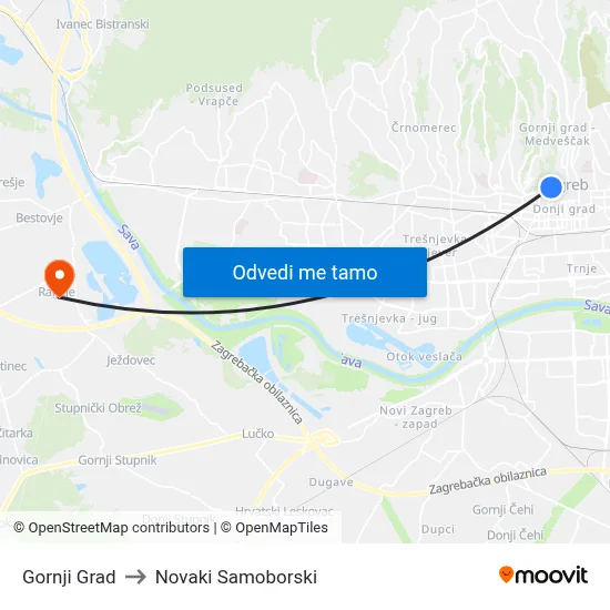 Gornji Grad to Novaki Samoborski map