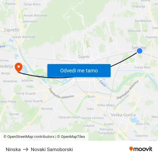 Ninska to Novaki Samoborski map
