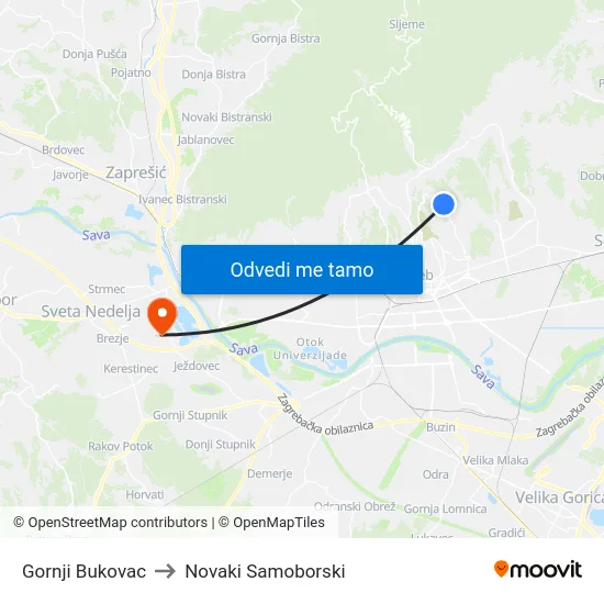 Gornji Bukovac to Novaki Samoborski map