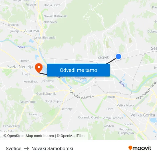 Svetice to Novaki Samoborski map