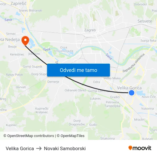 Velika Gorica to Novaki Samoborski map