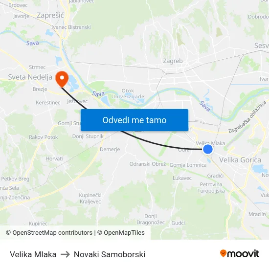 Velika Mlaka to Novaki Samoborski map