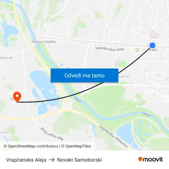 Vrapčanska Aleja to Novaki Samoborski map
