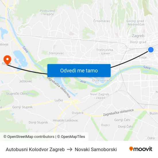 Autobusni Kolodvor Zagreb to Novaki Samoborski map