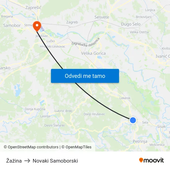 Žažina to Novaki Samoborski map