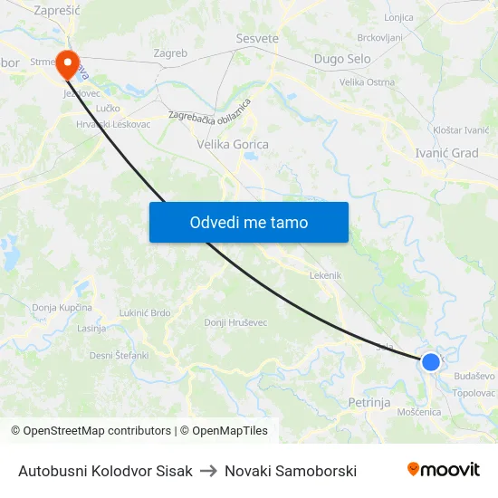 Autobusni Kolodvor Sisak to Novaki Samoborski map