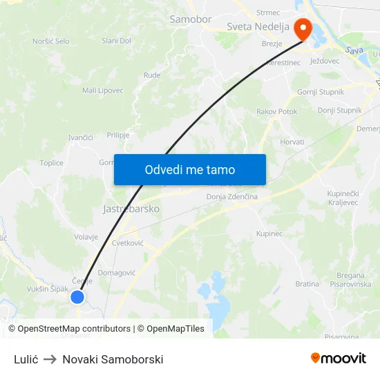Lulić to Novaki Samoborski map