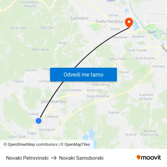 Novaki Petrovinski to Novaki Samoborski map