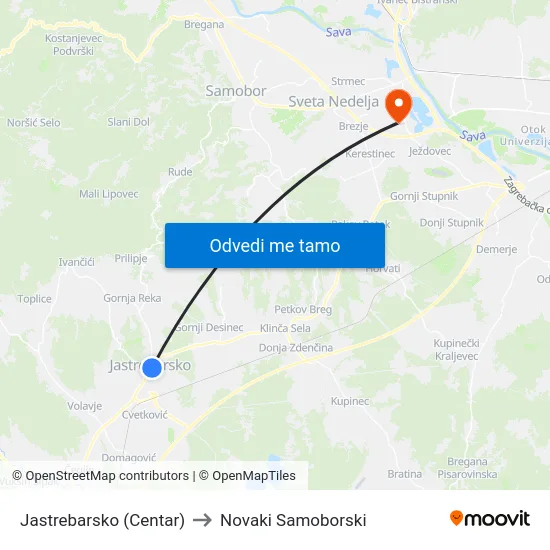 Jastrebarsko (Centar) to Novaki Samoborski map