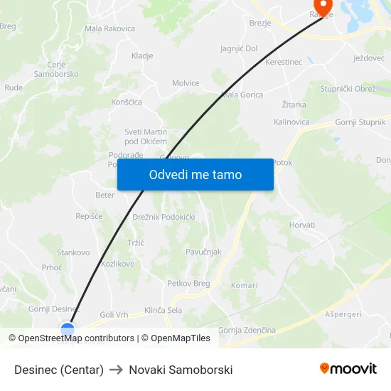 Desinec (Centar) to Novaki Samoborski map