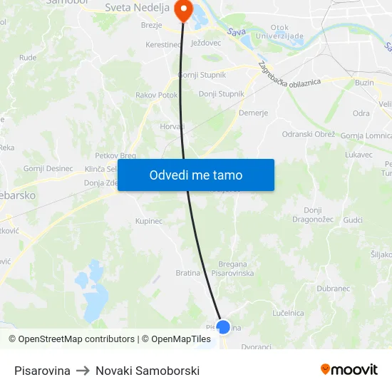 Pisarovina to Novaki Samoborski map
