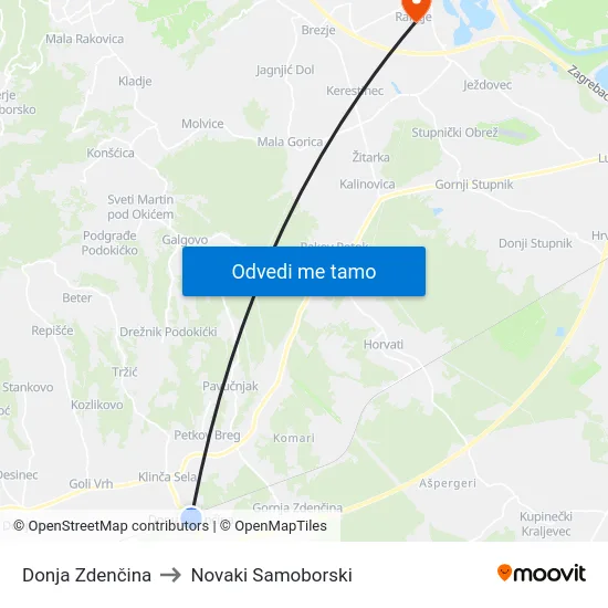 Donja Zdenčina to Novaki Samoborski map