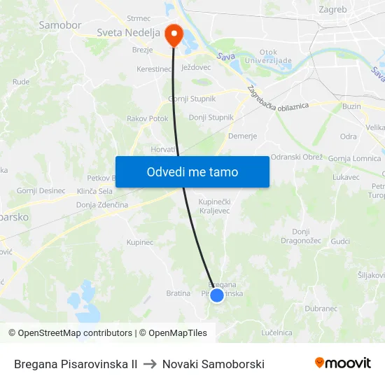 Bregana Pisarovinska II to Novaki Samoborski map