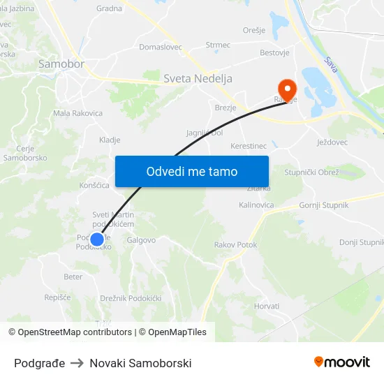 Podgrađe to Novaki Samoborski map