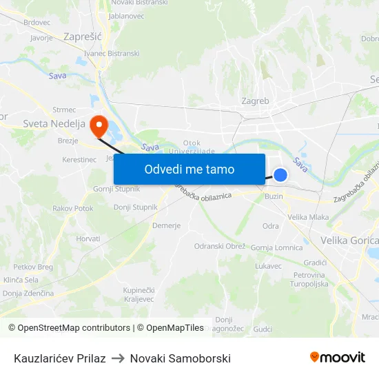 Kauzlarićev Prilaz to Novaki Samoborski map