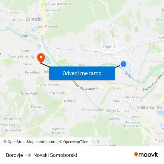 Borovje to Novaki Samoborski map