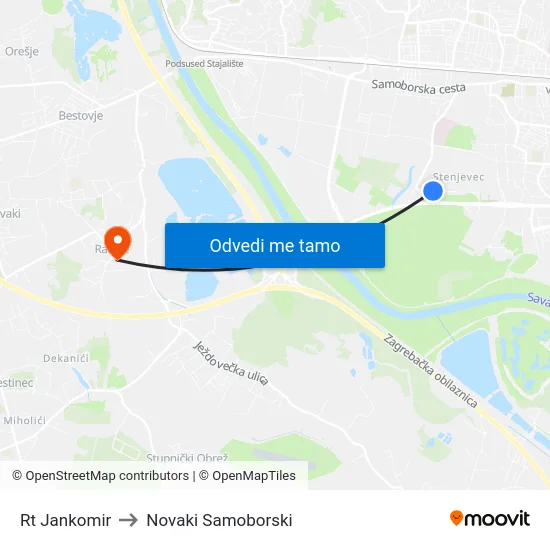 Rt Jankomir to Novaki Samoborski map