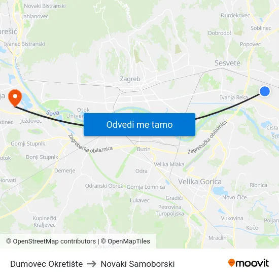 Dumovec Okretište to Novaki Samoborski map
