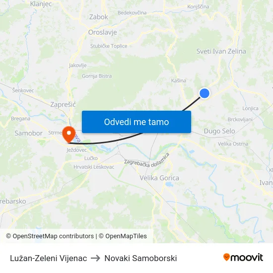 Lužan-Zeleni Vijenac to Novaki Samoborski map