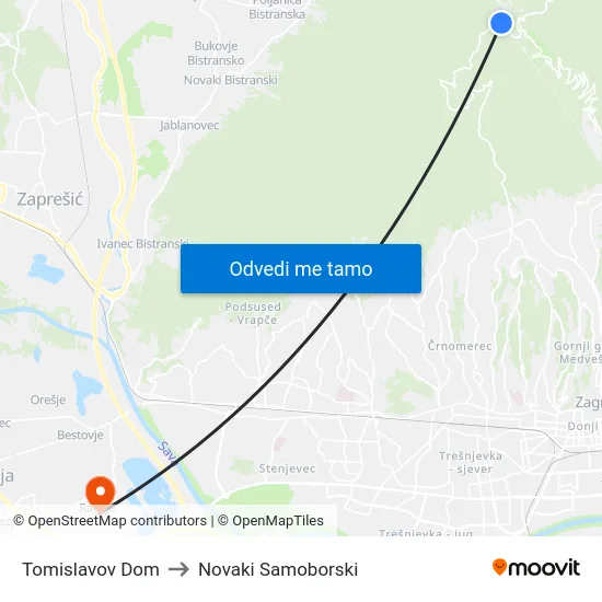 Tomislavov Dom to Novaki Samoborski map
