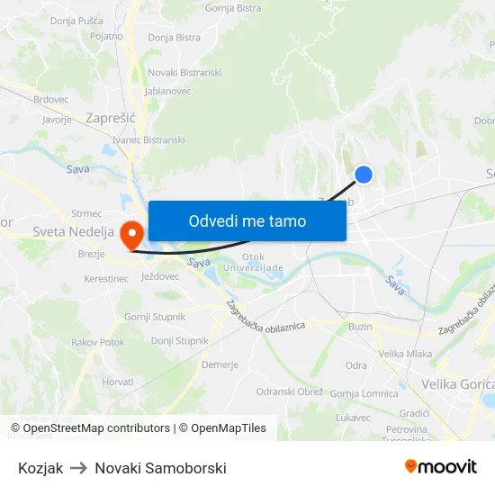 Kozjak to Novaki Samoborski map