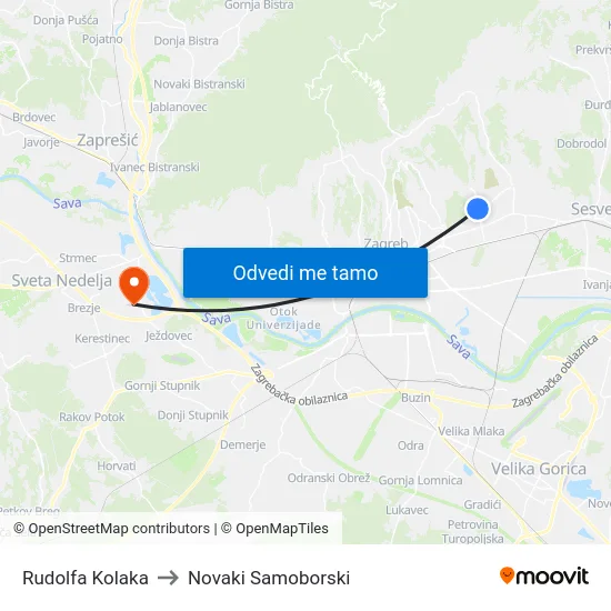 Rudolfa Kolaka to Novaki Samoborski map