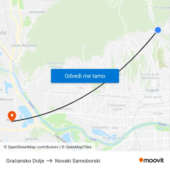 Gračansko Dolje to Novaki Samoborski map