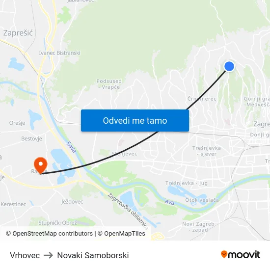 Vrhovec to Novaki Samoborski map