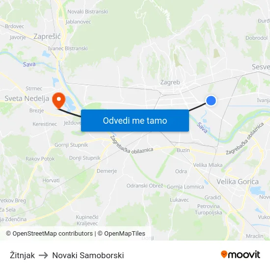 Žitnjak to Novaki Samoborski map